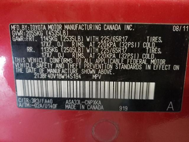 2T3BF4DV1BW145194 - 2011 TOYOTA RAV4 RED photo 13