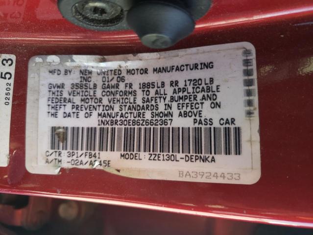 1NXBR30E86Z662367 - 2006 TOYOTA COROLLA CE RED photo 12