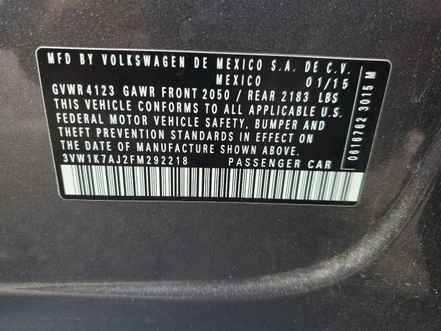 3VW1K7AJ2FM292218 - 2015 VOLKSWAGEN JETTA BASE GRAY photo 12