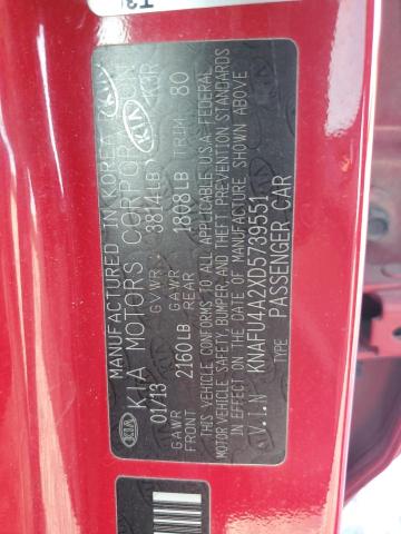 KNAFU4A2XD5739551 - 2013 KIA FORTE EX RED photo 12