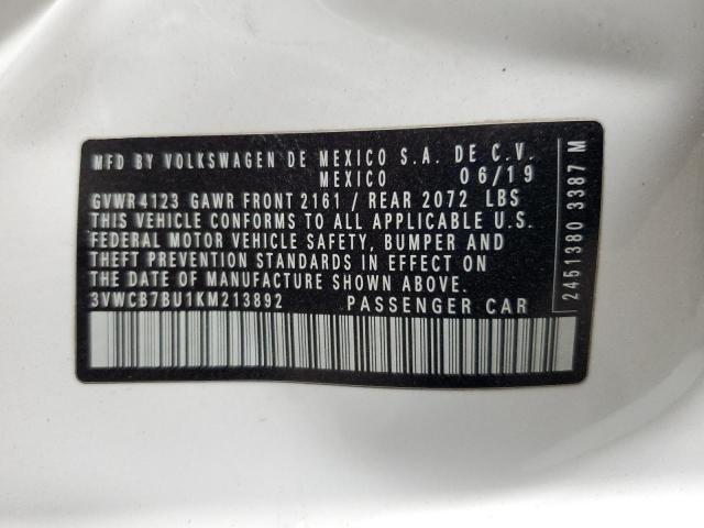 3VWCB7BU1KM213892 - 2019 VOLKSWAGEN JETTA S WHITE photo 12