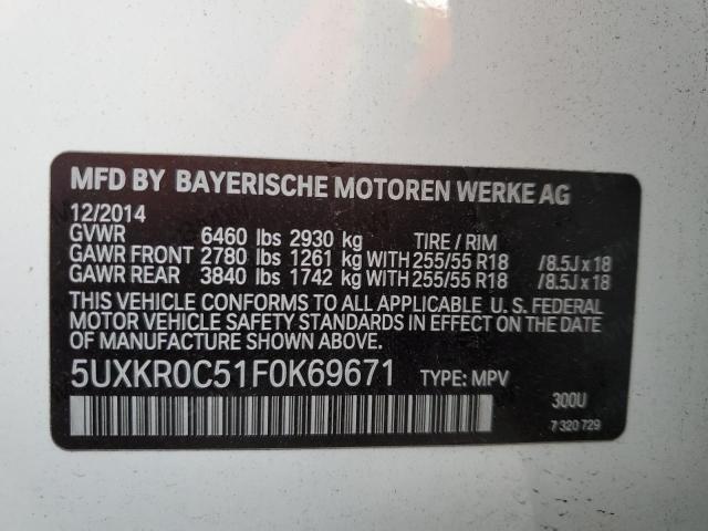 5UXKR0C51F0K69671 - 2015 BMW X5 XDRIVE35I WHITE photo 13