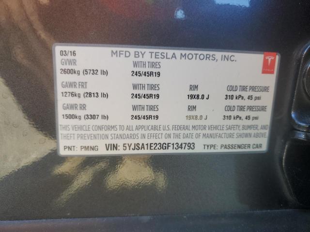 5YJSA1E23GF134793 - 2016 TESLA MODEL S GRAY photo 12