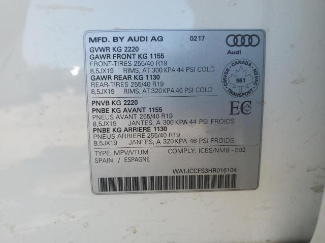 WA1JCCFS3HR016104 - 2017 AUDI Q3 PREMIUM PLUS WHITE photo 12