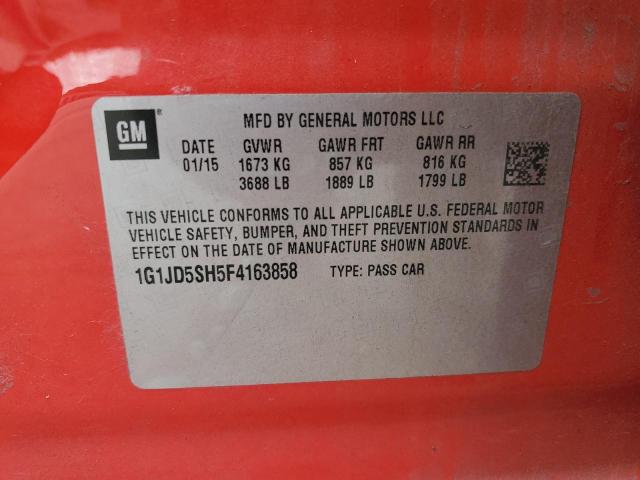 1G1JD5SH5F4163858 - 2015 CHEVROLET SONIC LT 红色 照片 12