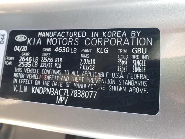 KNDPN3AC7L7838077 - 2020 KIA SPORTAGE EX GRAY photo 12