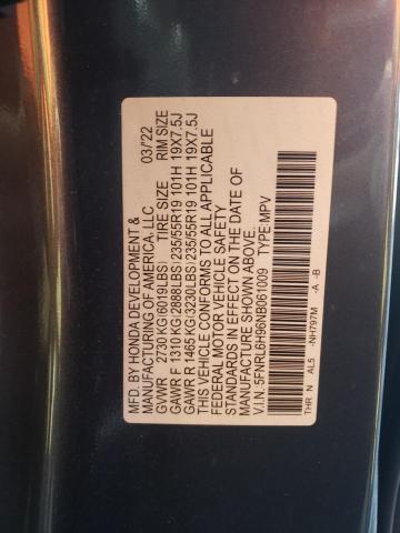 5FNRL6H96NB061009 - 2022 HONDA ODYSSEY ELITE Szary zdjęcie 13