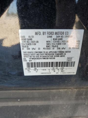 1FMSK8DH1MGB16530 - 2021 FORD EXPLORER XLT 黑色 照片 13