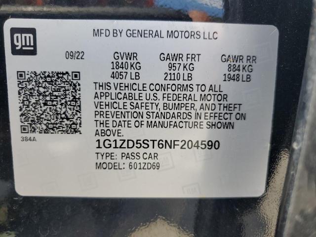 1G1ZD5ST6NF204590 - 2022 CHEVROLET MALIBU LT 黑色 照片 13