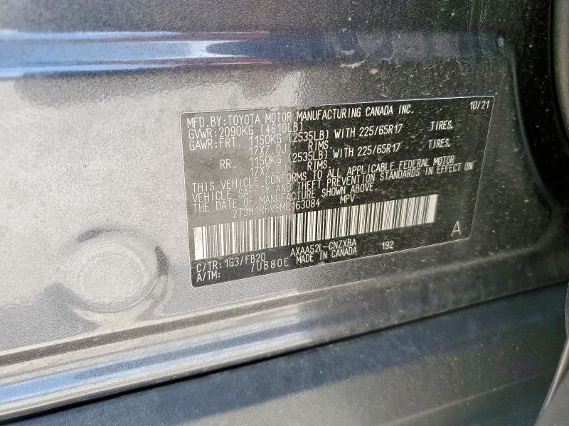 2T3H1RFV8MC163084 - 2021 TOYOTA RAV4 LE GRAY photo 12