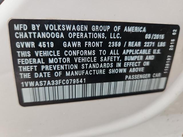 1VWAS7A33FC079541 - 2015 VOLKSWAGEN PASSAT S 白色 照片 12