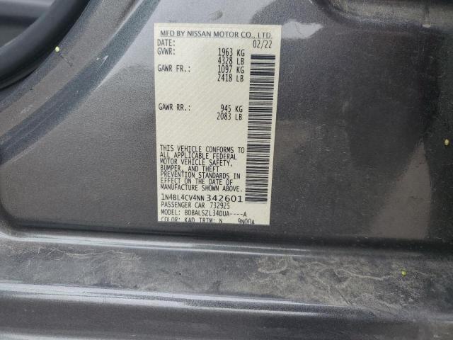 1N4BL4CV4NN342601 - 2022 NISSAN ALTIMA SR GRAY photo 12