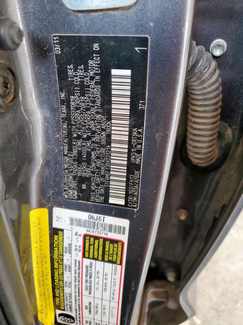 5TFRM5F13BX031214 - 2011 TOYOTA TUNDRA DOUBLE CAB SR5 GRAY photo 13