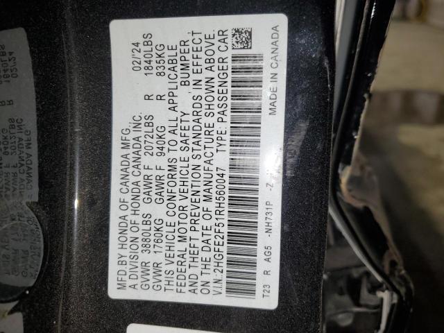 2HGFE2F51RH560047 - 2024 HONDA CIVIC SPORT შავი ფოტო 13