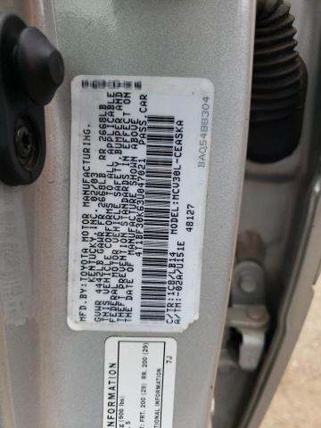 4T1BF30K63U047021 - 2003 TOYOTA CAMRY 4D 2 LE SILVER photo 12