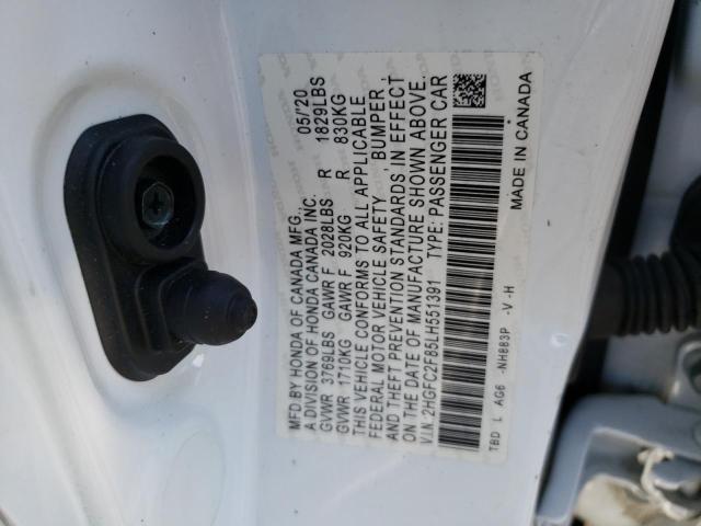 2HGFC2F85LH551391 - 2020 HONDA CIVIC SPORT 白色 照片 12