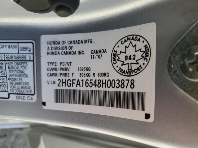 2HGFA16548H003878 - 2008 HONDA CIVIC LX Сріблястий фото 12
