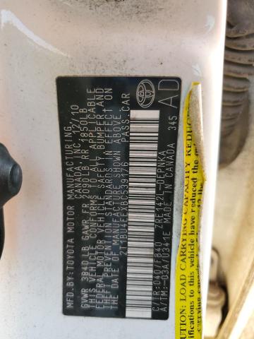 2T1BU4EEXBC539176 - 2011 TOYOTA COROLLA BASE WHITE photo 12