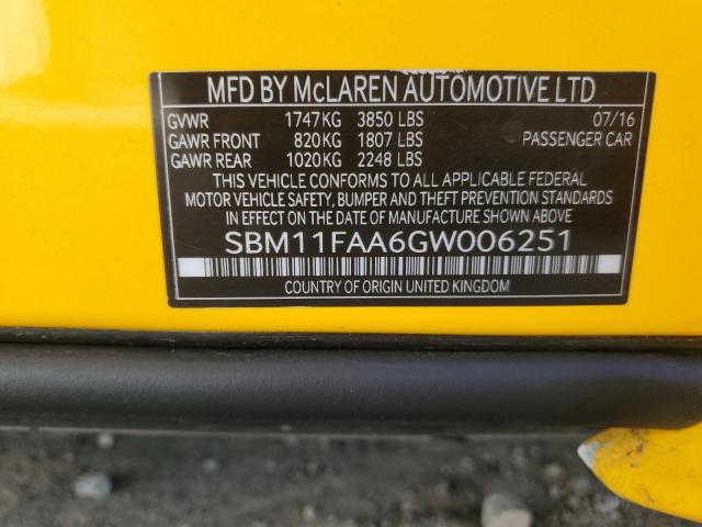 SBM11FAA6GW006251 - 2016 MCLAREN AUTOMOTIVE 650S SPIDER YELLOW photo 13