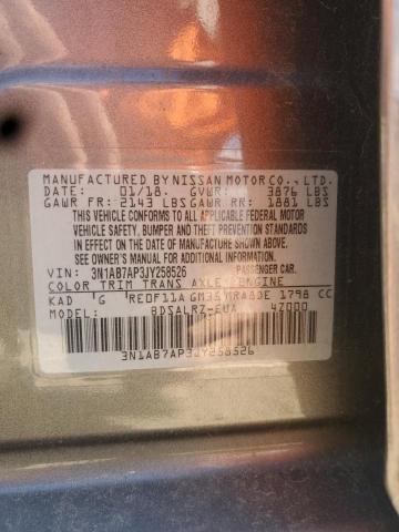 3N1AB7AP3JY258526 - 2018 NISSAN SENTRA S CHARCOAL photo 12