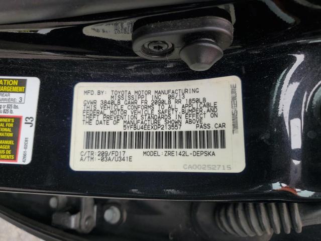 5YFBU4EEXDP213557 - 2013 TOYOTA COROLLA BASE BLACK photo 13