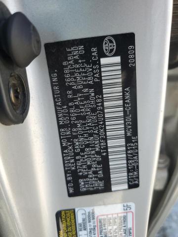 4T1BF30K24U079482 - 2004 TOYOTA CAMRY LE SILVER photo 12