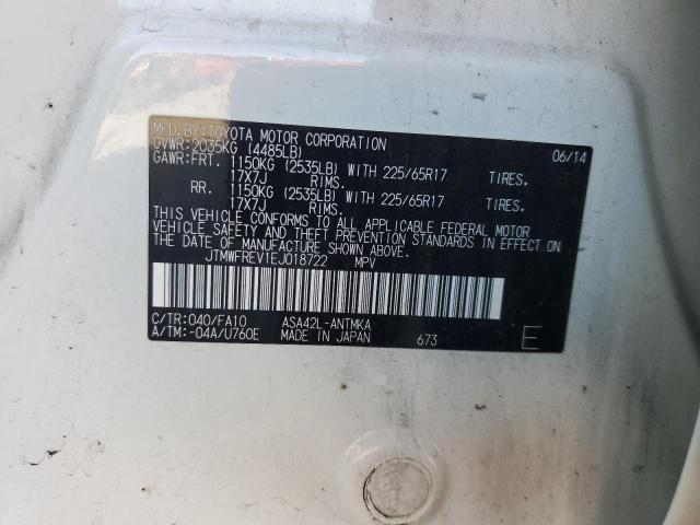 JTMWFREV1EJ018722 - 2014 TOYOTA RAV4 XLE WHITE photo 13