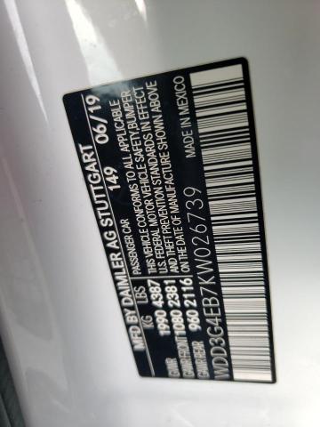 WDD3G4EB7KW026739 - 2019 MERCEDES-BENZ A 220 WHITE photo 12