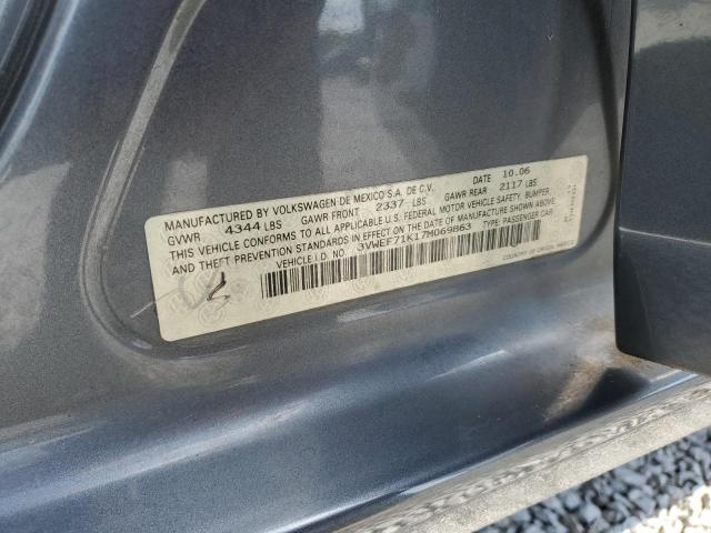 3VWEF71K17M069863 - 2007 VOLKSWAGEN JETTA WOLFSBURG ნაცრისფერი ფოტო 12