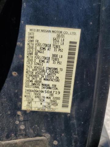 1N6BA06A56N504719 - 2006 NISSAN TITAN XE Mavi foto 12
