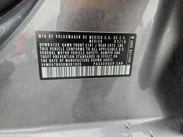 3VWE57BU5KM081025 - 2019 VOLKSWAGEN JETTA SEL ნაცრისფერი ფოტო 12