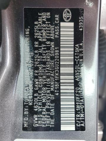 4T1BF1FK3GU220981 - 2016 TOYOTA CAMRY LE ნაცრისფერი ფოტო 13