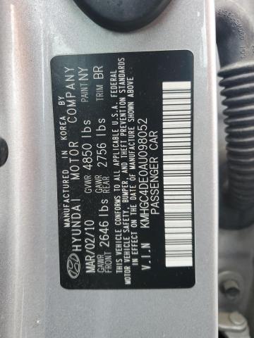 KMHGC4DE0AU098052 - 2010 HYUNDAI GENESIS 3.8L ნაცრისფერი ფოტო 12