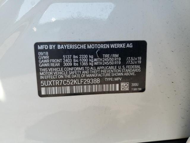 5UXTR7C52KLF29388 - 2019 BMW X3 SDRIVE30I WHITE photo 13