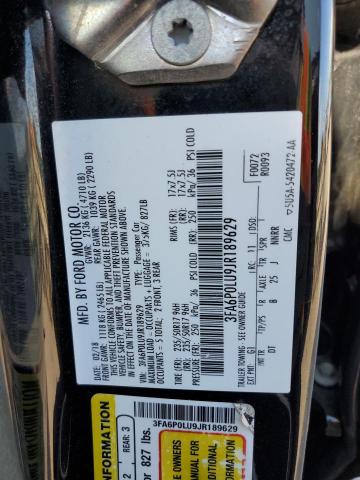 3FA6P0LU9JR189629 - 2018 FORD FUSION SE HYBRID BLACK photo 12