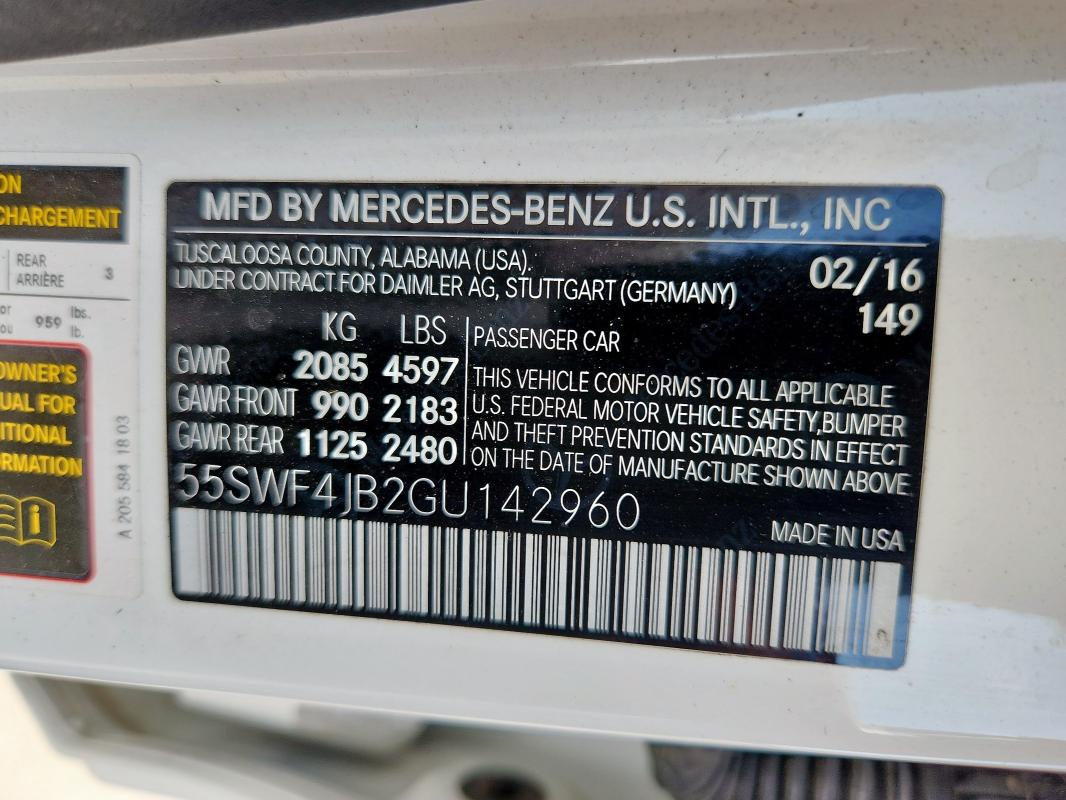 55SWF4JB2GU142960 - 2016 MERCEDES-BENZ C 300 თეთრი ფოტო 13