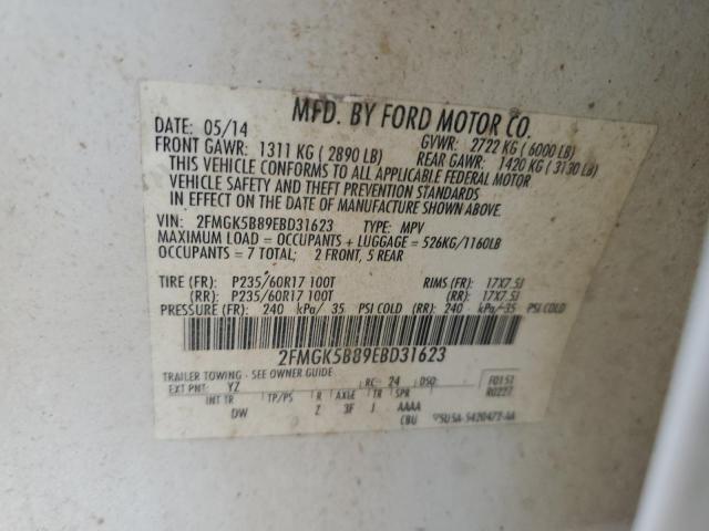 2FMGK5B89EBD31623 - 2014 FORD FLEX SE WHITE photo 12