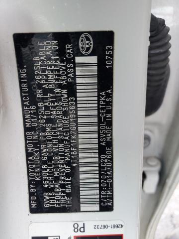 4T1BF1FK7GU195633 - 2016 TOYOTA CAMRY LE WHITE photo 12