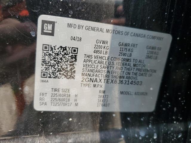 2GNAXTEX6J6314503 - 2018 CHEVROLET EQUINOX LT BLACK photo 14