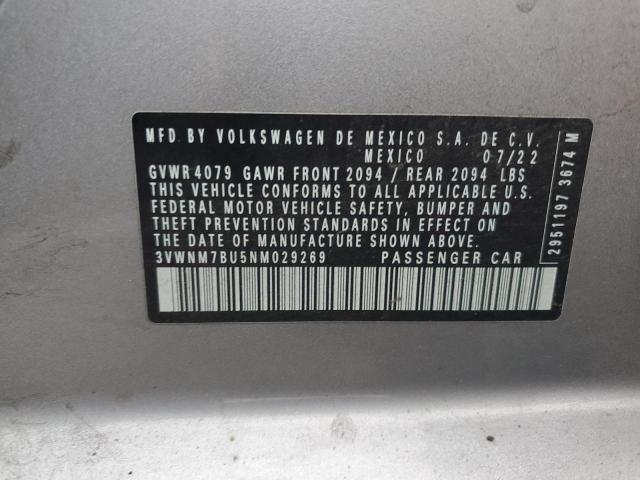 3VWNM7BU5NM029269 - 2022 VOLKSWAGEN JETTA S SILVER photo 12