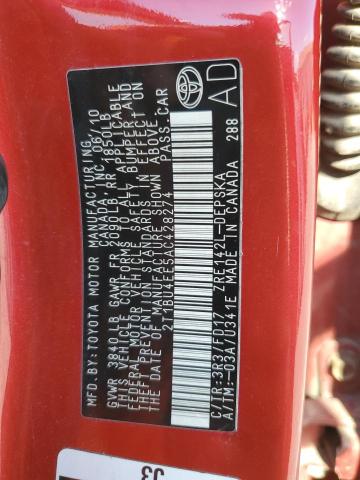 2T1BU4EE5AC428274 - 2010 TOYOTA COROLLA BASE წითელი ფოტო 12