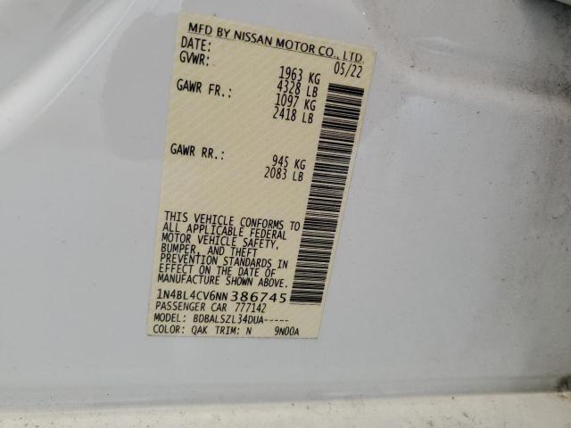 1N4BL4CV6NN386745 - 2022 NISSAN ALTIMA SR WHITE photo 12