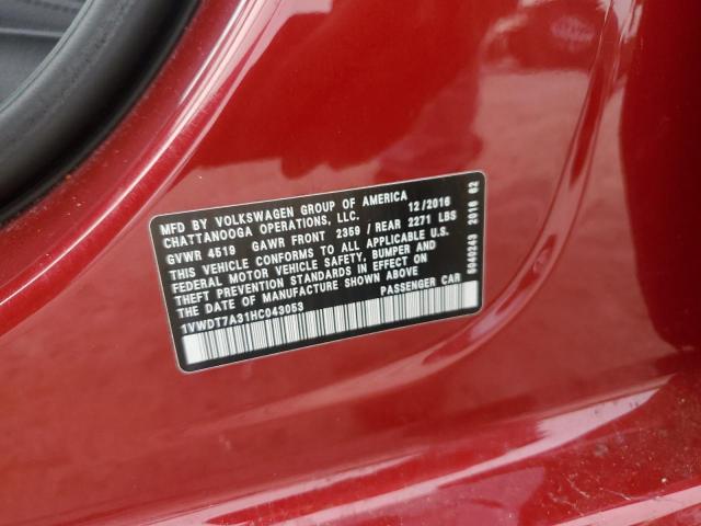1VWDT7A31HC043053 - 2017 VOLKSWAGEN PASSAT R-LINE Bordo foto 12