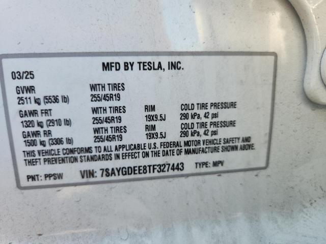 7SAYGDEE8TF327443 - 2026 TESLA MODEL Y WHITE photo 12