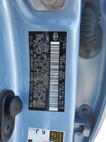 JTDKN3DP3D3035512 - 2013 TOYOTA PRIUS PLUG BLUE photo 12