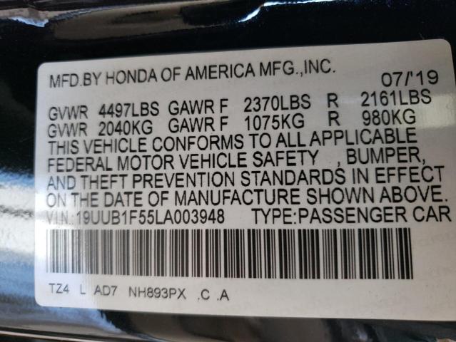 19UUB1F55LA003948 - 2020 ACURA TLX TECHNOLOGY BLACK photo 12