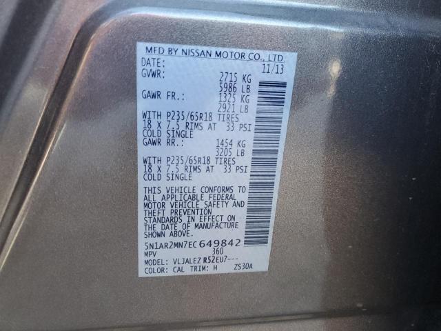 5N1AR2MN7EC649842 - 2014 NISSAN PATHFINDER S ნაცრისფერი ფოტო 13