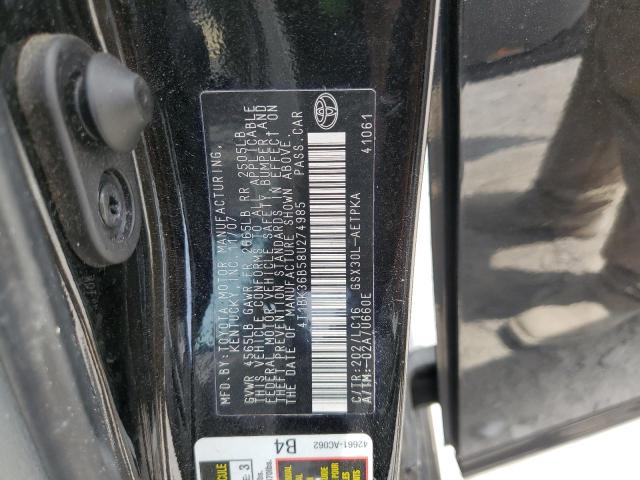 4T1BK36B58U274985 - 2008 TOYOTA AVALON XL BLACK photo 12