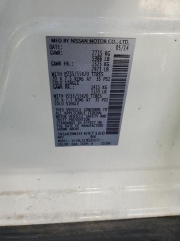 5N1AR2MM2EC697160 - 2014 NISSAN PATHFINDER S 白色 照片 14