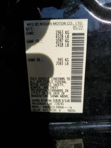 1N4BL4CV9NN388358 - 2022 NISSAN ALTIMA SR BLACK photo 12